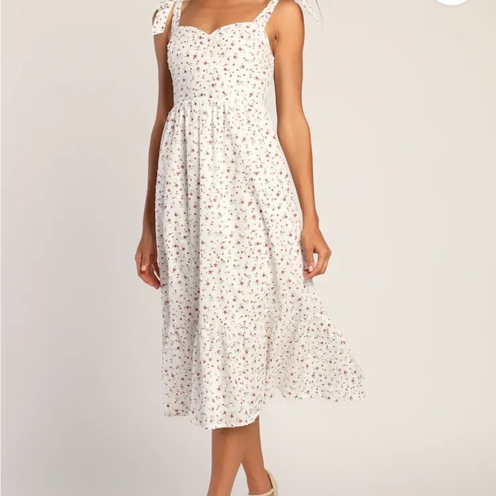 Lulu's White and Red Floral Midi Dress
